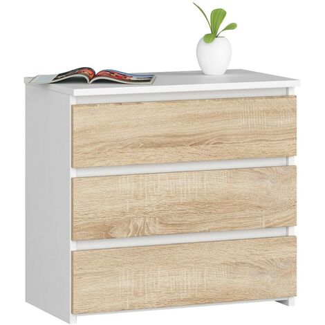 Nachttisch AKORD CL3 in der Farbe Weiß mit 3 Schubladen Front Sonoma-Eiche B60 x H57 x T35 cm