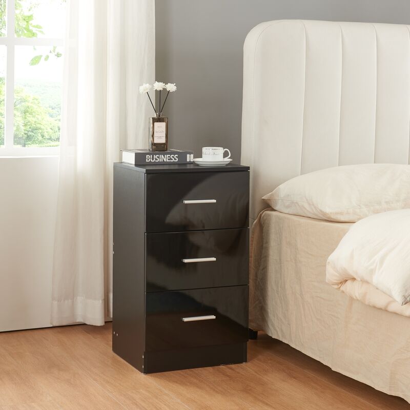 [en.casa] - Nachttisch Aurdal 66x37x34, 5 Cm Schwarz, Hochglänzend