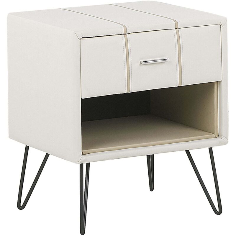 Beliani - Nachttisch Hellbeige Kunstleder Mit Schublade Und Fach Modern Minimalistisch Glamour Look Schlafzimmer