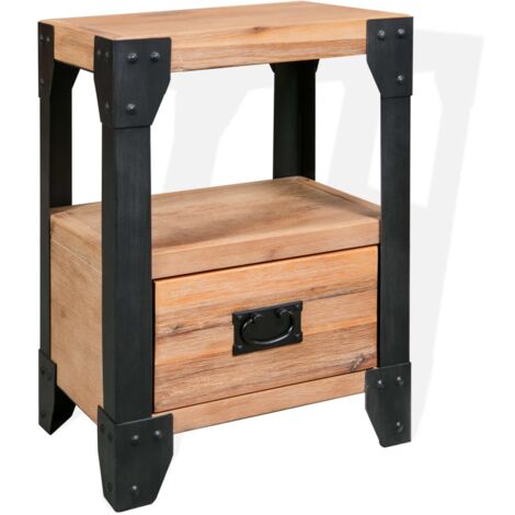 Nachttisch Beistelltisch - Nachtkommode Akazienholz Massiv Stahl 40 x 30 x 54 cm BV702785 - BonneVie