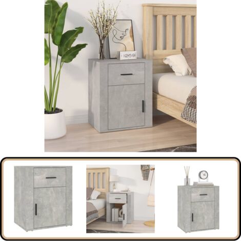 Nachttisch Betongrau 50x36x60 cm Holzwerkstoff - Nachttisch - Wohnzimmer - Bettseitiger Tisch - Holzmöbel - Grau