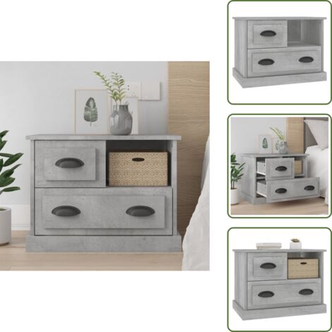 Nachttisch Betongrau 60x39x45 cm - Nachttisch - Beistelltisch - Wohnzimmermöbel - Grau - Holzmöbel