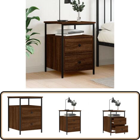 Nachttisch Braun Eichen-Optik 44x45x60 cm Holzwerkstoff - Industriestyl - Nachttisch - Beistelltisch - Wohnzimmerdeko - Holzwerkstoff