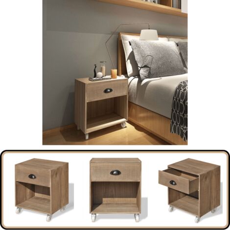 Nachttisch Braun Massivholz - Holz Nachttisch - Massivholz Nachttisch - Schubladen Nachttisch - Nachttisch Mit Rollen - Wohnzimmer Möbel