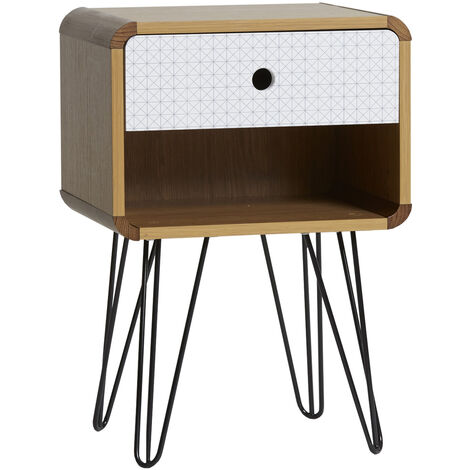 Nachttisch CARINNA 1 Schublade. Farbe Eiche. Metallbeine In Schwarz