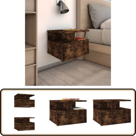 Nachttisch Hängend 2 Stk. Räuchereiche 40x31x27cm Holzwerkstoff - Wandregal - Schwebender Nachttisch - Holznachtisch - Wohnzimmer Deko - Regal Braun