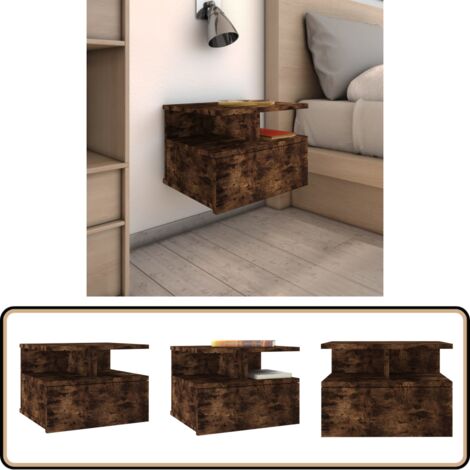 Nachttisch Hängend Räuchereiche 40x31x27 cm Holzwerkstoff - Wandhängender Nachttisch - Holznachtisch - Kommode - Schrankwand Regal - Wohnzimmer Deko