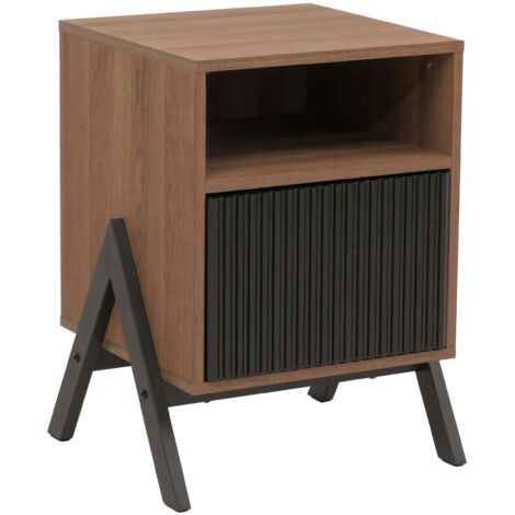 Nachttisch HHG-152, Kommode Beistelltisch Nachtschrank Schrank, Schublade MDF Metall Melamin 59x40x40cm natur