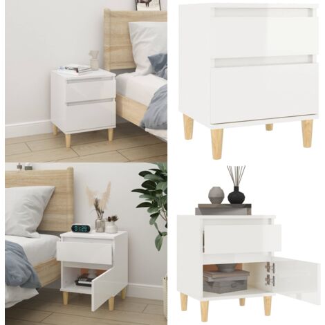 Nachttisch Hochglanz-Weiß 40x35x50 cm - Nachttisch - Weißer Nachttisch - Holz Nachttisch - Wohnzimmermöbel - Schlafzimmermöbel - Home & Living