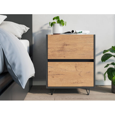 Nachttisch Kommode You 50cm 2 SoftClose stehend Grafit und Eiche Front
