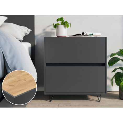 Nachttisch Kommode You 60cm 2 SoftClose stehend Grafit und Eiche Top