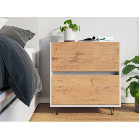 Nachttisch Kommode You 60cm 2 SoftClose stehend Weiß und Eiche Front