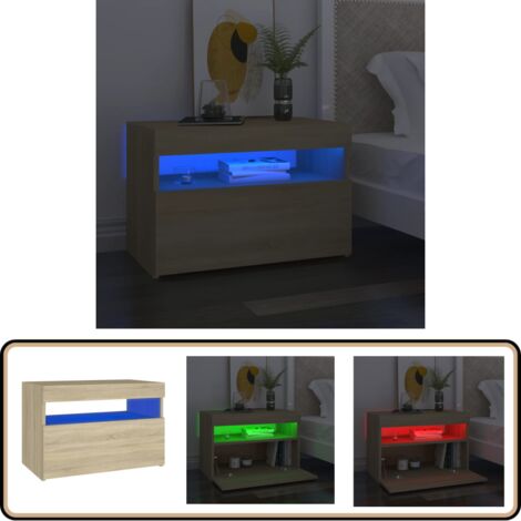 Nachttisch LED-Leuchten Sonoma-Eiche 60x35x40cm Holzwerkstoff - Nachttisch - Wohnzimmer Dekoration - Holzwerkstoff Möbel - LED Beleuchtung - Sonoma Eichen Tisch