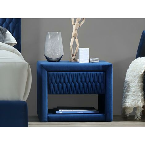 Nachttisch mit 1 Schublade & 1 Ablage - Samt - Blau - DANIELE - Königsblau
