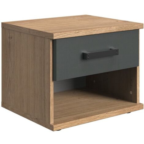 CALICOSY Nachttisch mit 1 Schublade, Eichen- und Graphitdekor - L46 cm