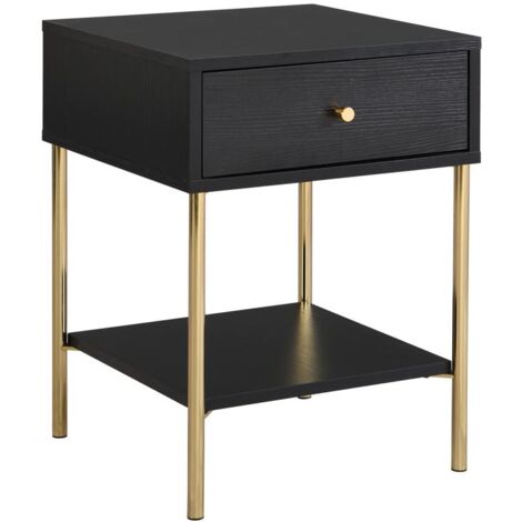 Nachttisch mit 1 Schublade - MDF & Metall - Schwarz & Goldfarben - MILAVIA von Pascal Morabito