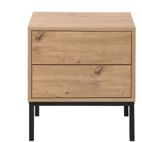 CALICOSY Nachttisch mit 2 Schubladen, Eichenoptik, Höhe 50 cm - LENNY