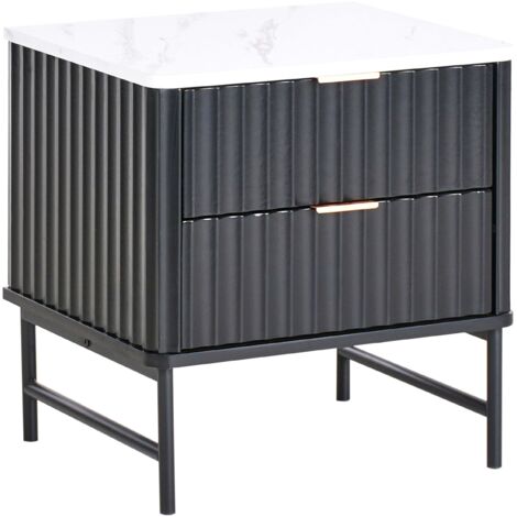 Nachttisch mit 2 Schubladen GLASTONBURY Marmor Optik / Schwarz