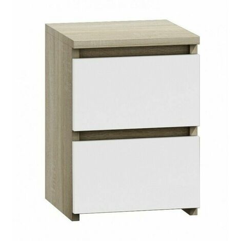 ROE FURNITURE Nachttisch mit 2 Schubladen kommode Sideboard Anrichte holz Sonoma weiß