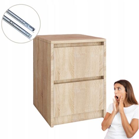 Nachttisch mit 2 Schubladen  Sonoma-Eiche  Grifflose Fronten 41x52,2x43cm
