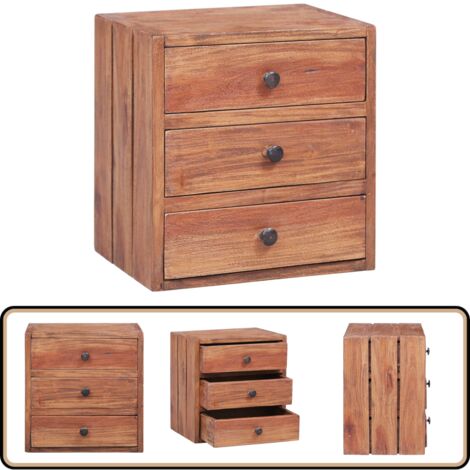 Nachttisch mit 3 Schubladen 35x25x35 cm Altholz Massiv - Holz Nachttisch - Vintage Nachttisch - Retro Nachttisch - Altholz Tisch - Wohnzimmer Deko