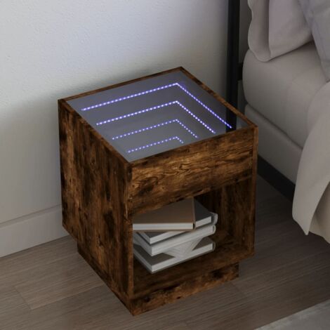 Nachttisch mit endlosem LED-Spiegel Eichenholz braun 40x40x50 cm