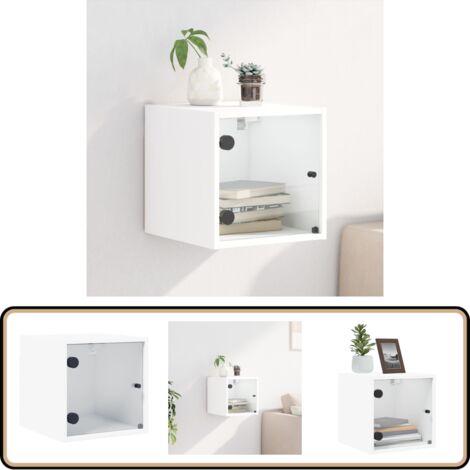 Nachttisch mit Glastür Weiß 35x37x35 cm - Wandregal - Nachttisch Weiß - Wohnzimmer Deko - Schlafzimmereinrichtung - Möbel Online Kaufen
