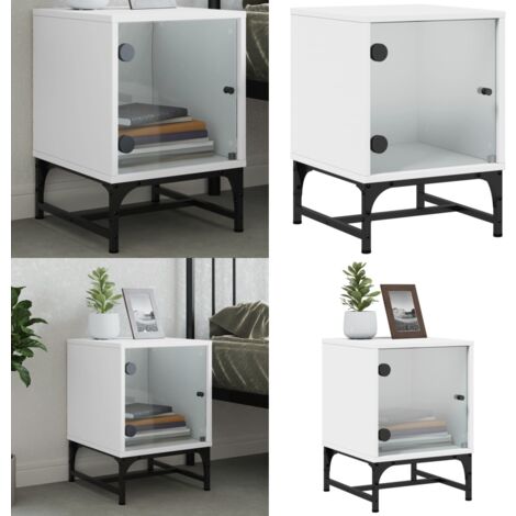 Nachttisch mit Glastür Weiß 35x37x50 cm - Nachttisch - Weißer Nachttisch - Wohnzimmer Dekoration - Schlafzimmerschrank - Sideboard - Home & Living