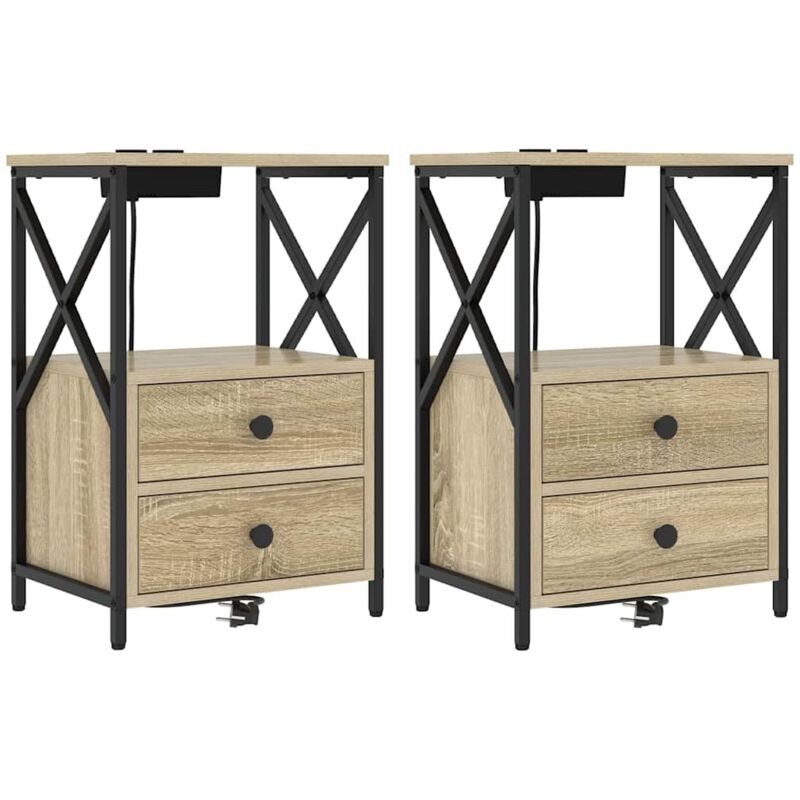 Nachttisch Mit Ladestation 2 Pcs Sonoma Eiche Holzwerkstoff Vidaxl