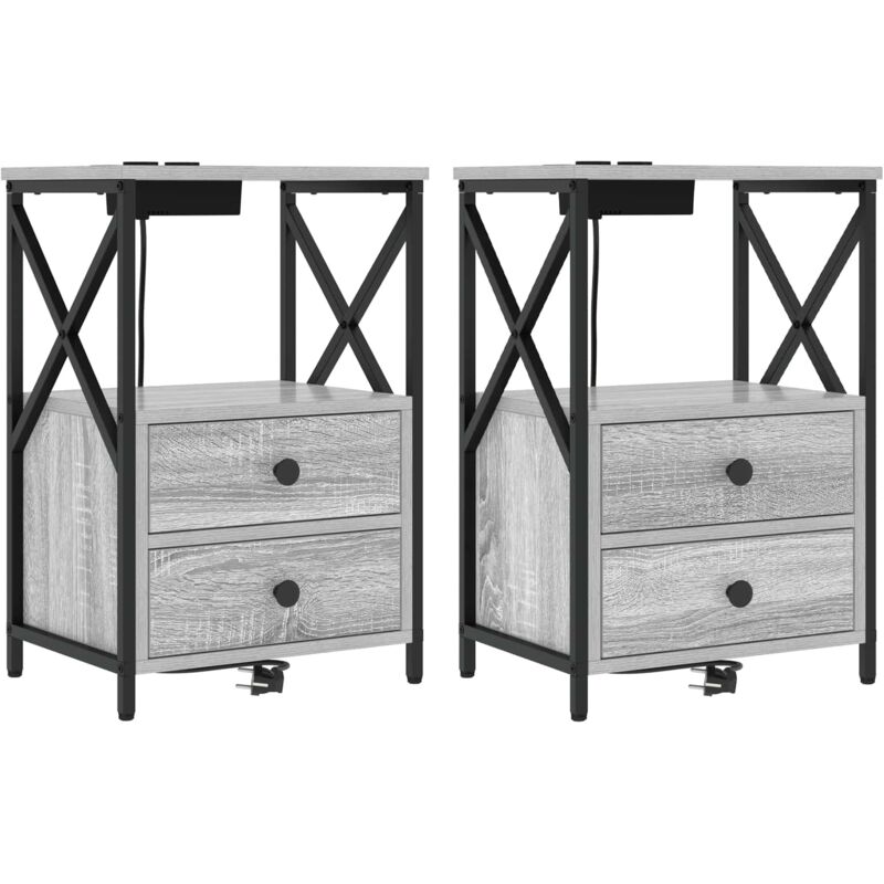 Nachttisch Mit Ladestation 2 Pcs Grau Sonoma Holzwerkstoff Vidaxl