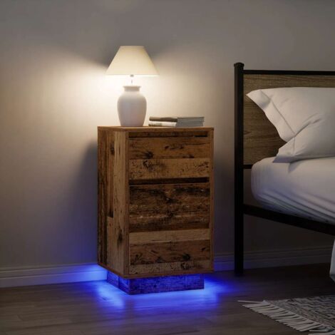 Nachttisch mit LED-Leuchten Altholz-Optik 38x34x65 cm vidaXL
