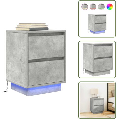 Nachttisch mit LED-Leuchten Betongrau 38x34x50 cm - Nachttisch - Nachttische - Nachtschrank - Nachtkonsole