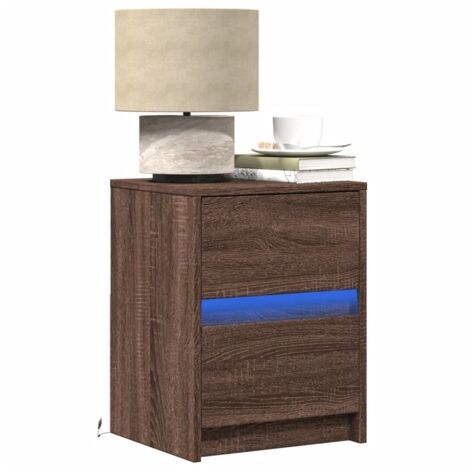 Nachttisch mit LED-Leuchten Braun Eichen-Optik Holzwerkstoff vidaXL