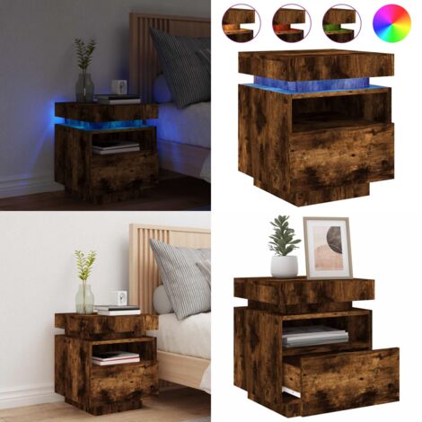 Nachttisch mit LED-Leuchten Räuchereiche 40x39x48,5 cm - Nachttisch - Wohnzimmermöbel - Beistelltisch - Möbel Online Kaufen - Holzmöbel - Home & Living