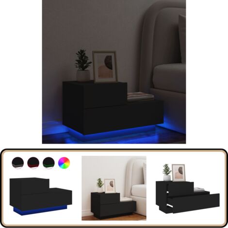 Nachttisch mit LED-Leuchten Schwarz 70x36x40,5 cm - Nachttisch - Wohnzimmermöbel - LED-Tischleuchte - Beistelltisch - Holzmöbel