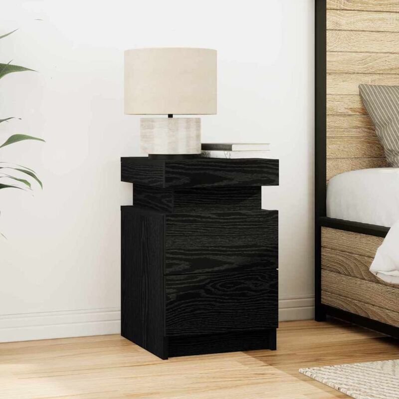 Nachttisch Mit Led-lichtern Schwarz Eiche 35x39x55 Cm - Vidaxl