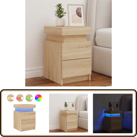Nachttisch mit LED-Leuchten Sonoma-Eiche 35x39x55 cm - Nachtisch - Nachttischlampe - Wohnzimmerdeko - Beleuchtung - Holzwerkstoff