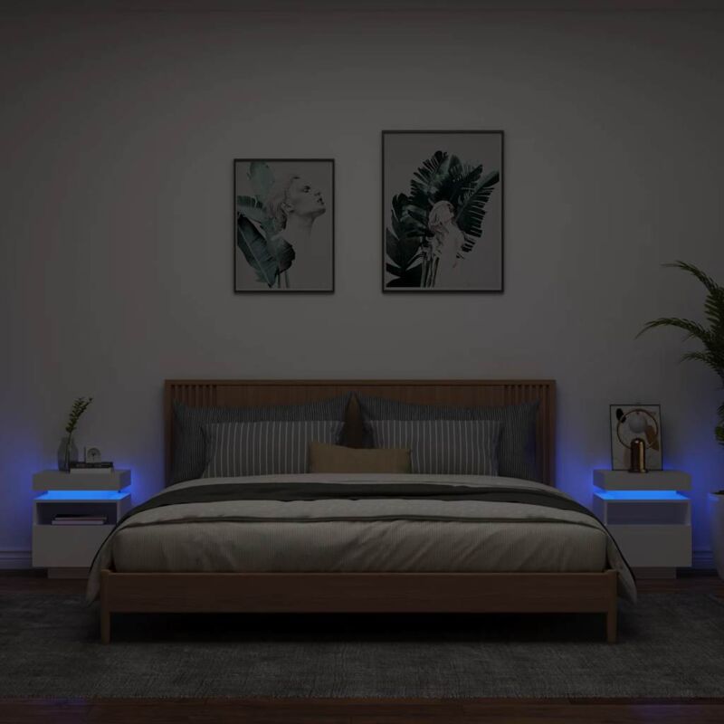 Nachttische Mit Led-leuchten 2 Stk. Weiß 40x39x48, 5 Cm - Vidaxl