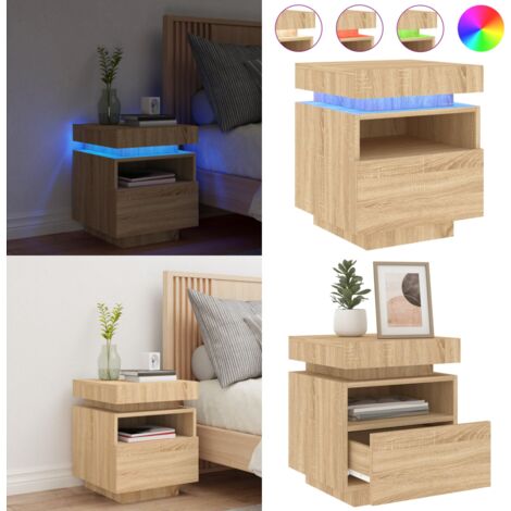 Nachttisch mit LED-Leuchten Sonoma-Eiche 40x39x48,5 cm - Nachttisch - Wohnzimmermöbel - Beistelltisch - Möbel - Esszimmermöbel - Home & Living
