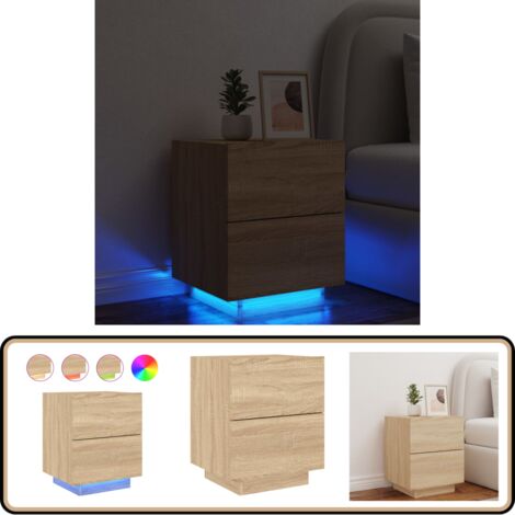Nachttisch mit LED-Leuchten Sonoma Eiche Holzwerkstoff - Nachttisch - Holzwerkstoff - Wohnzimmer - Schlafzimmer - Beleuchtung
