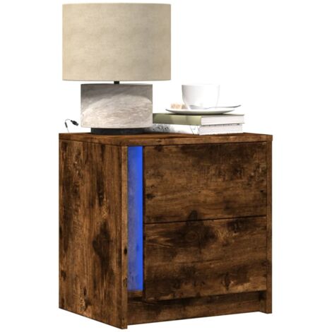 Nachttisch mit LED-Lichtern aus rauchigem Eichen-Engineering-Holz