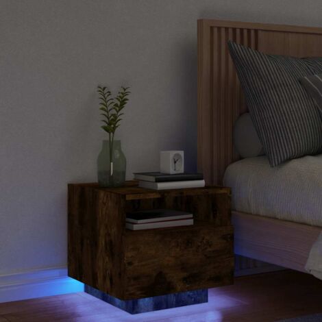 Nachttisch mit LED-Lichtern in Raucheiche 40x39x37 cm