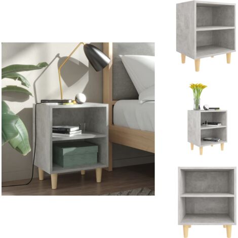 Nachttisch mit Massivholz-Beinen Betongrau 40x30x50 cm - Nachttisch - Beistelltisch - Wohnzimmer Dekoration - Skandinavisches Design - Holzmöbel
