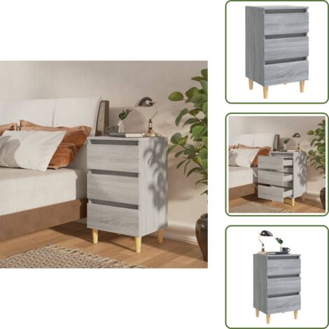 Nachttisch mit Massivholz-Beinen Grau Sonoma 40x35x69 cm - Nachttisch - Grau - Wohnzimmer - Esszimmer - Schlafzimmer