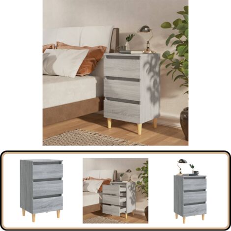 Nachttisch mit Massivholz-Beinen Grau Sonoma 40x35x69 cm - Nachttisch - Grau - Wohnzimmer - Esszimmer - Schlafzimmer