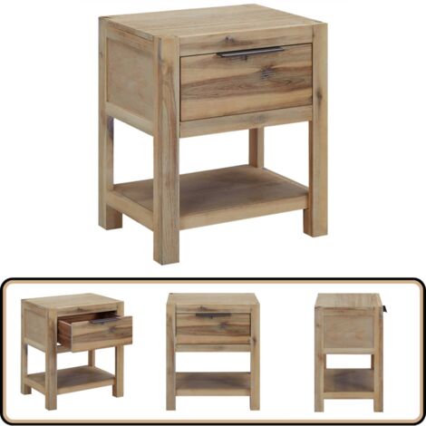Nachttisch mit Schublade 40x30x48 cm Akazie Massivholz - Nachttisch - Akzidenzholzmöbel - Wohnzimmermöbel - Schlafzimmerschränke - Kommoden