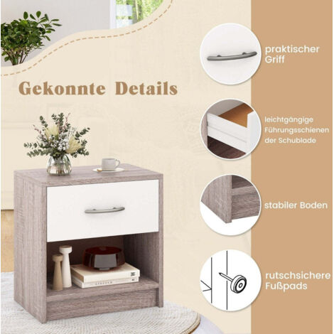 Nachttisch mit schublade kleiner beistelltisch mit offenem fach 385 x 28 x 405 cm hellgrau wei