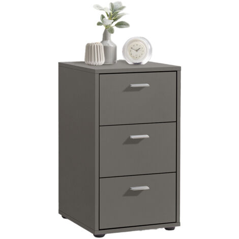 Nachttisch Nachtschrank mit 3 Schubladen in dunkelgrau / Lava, VUKA-10, für Boxspringbetten geeignet, B/H/T ca. 35/62,4/39,9 cm