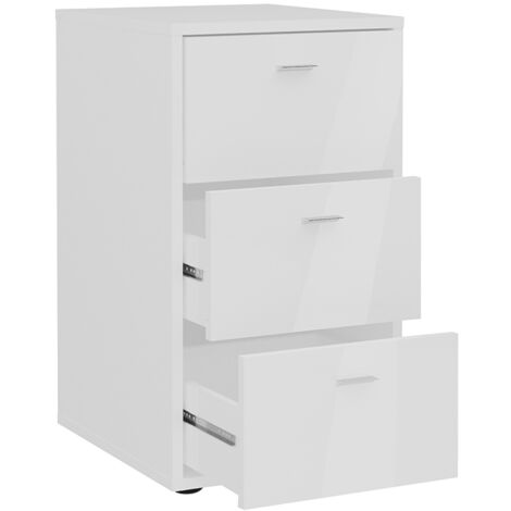 Nachttisch Nachtschrank mit 3 Schubladen in Hochglanz weiß, VUKA-10, für Boxspringbetten geeignet, B/H/T ca. 35/62,4/39,9 cm