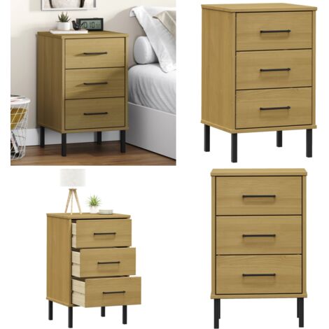 Nachttisch OSLO mit Metallbeinen Braun Massivholz Kiefer - Industrieller Nachttisch - Kiefernholzmöbel - Massivholzschrank - Wohnzimmermöbel - Schlafzimmerschrank - Home & Living